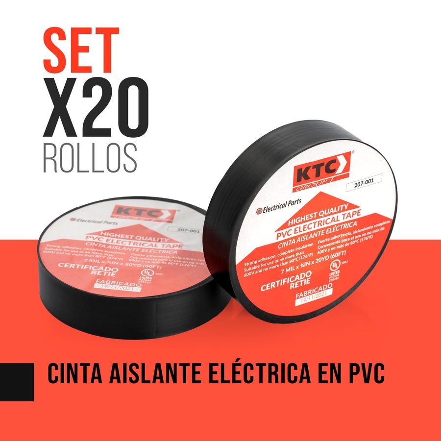 KTC Cinta aislante eléctrica PVC negra UL PaqX20 Unid 18m KTC GROUP