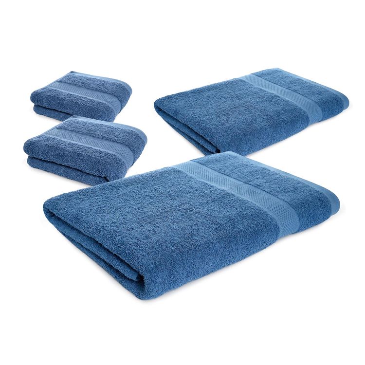 Set-X4-toallas-hoteleras--2-toallas-de-cuerpo--2-de-manos-Azul