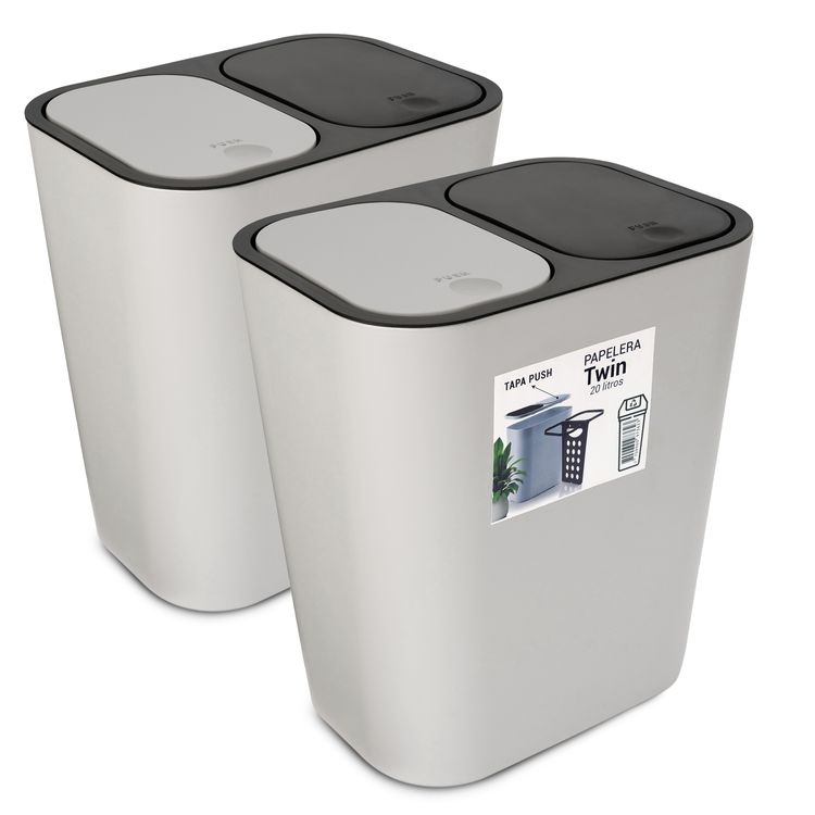 Caneca de basura / Papelera Blanca de 20 litros Push con Doble Compart -  Plastihogar