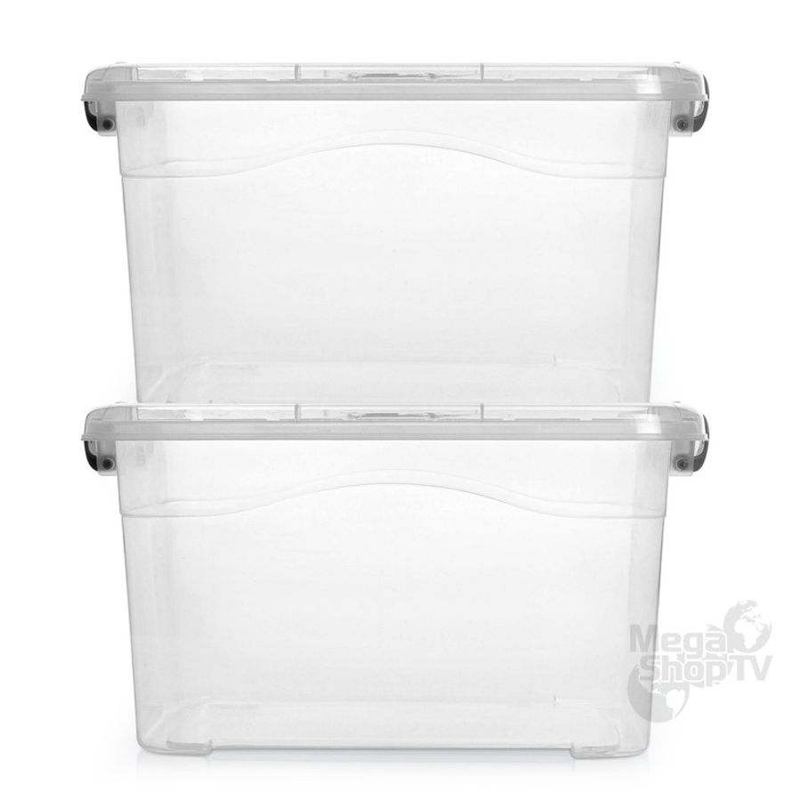 2 Cajas organizadoras plásticas transparentes con tapa 10 Litros Gris