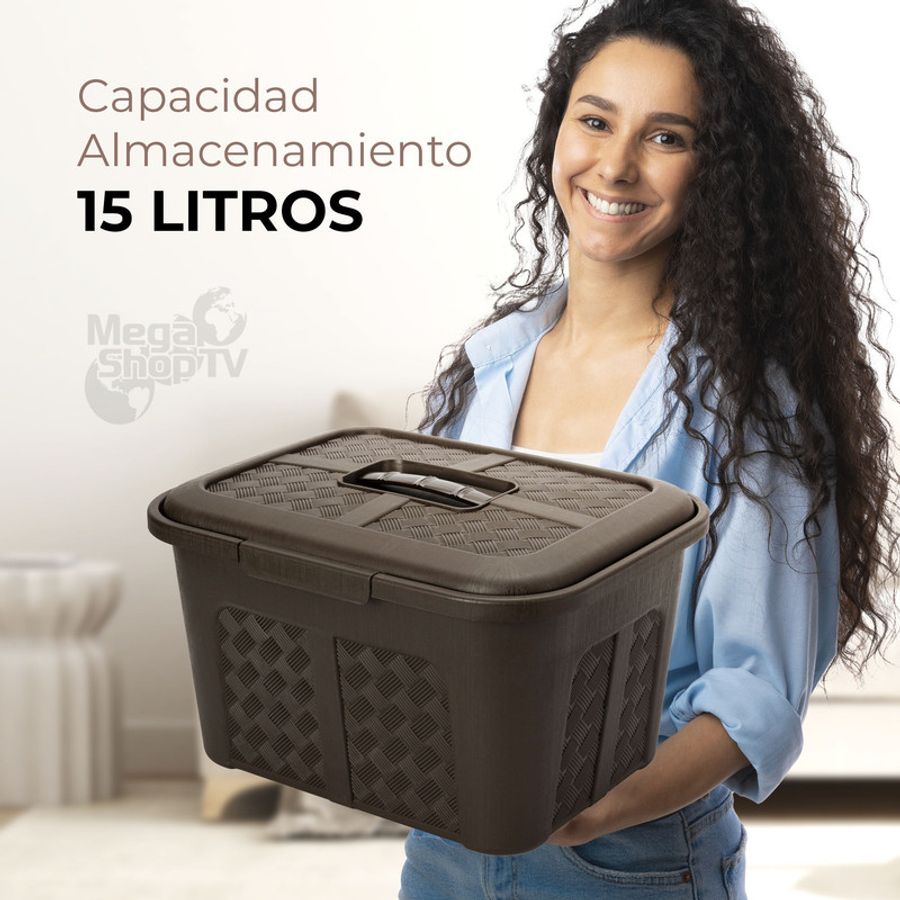 Cajonera plástica organizadora con tapa - cajas o canastas 15L Café