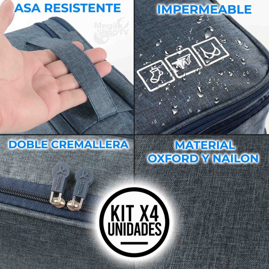 4 Bolsas Organizadoras de Viajes: ¡Maleta en Orden! Azul Oscuro