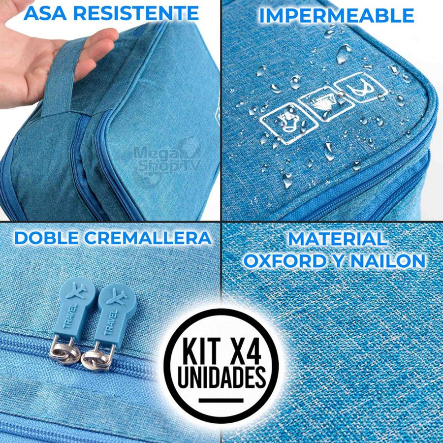 4 Bolsas Organizadoras de Viajes: ¡Maleta en Orden! Azul Claro