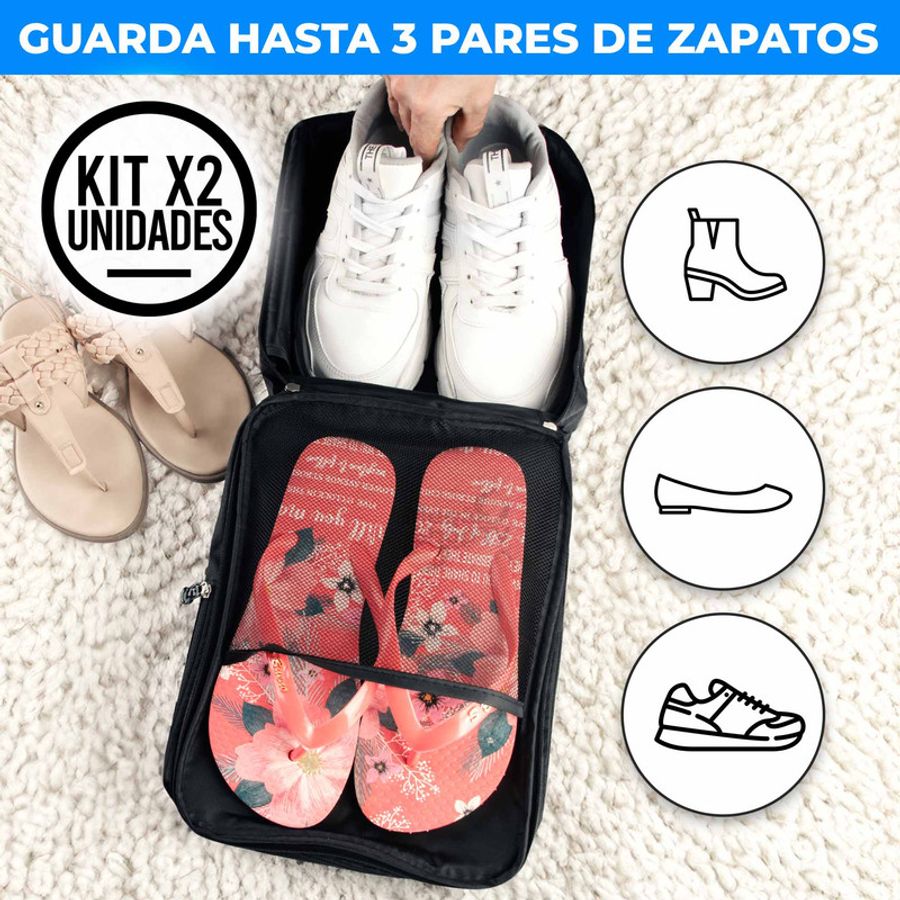 Kit 2 Bolsas Organizadoras de viaje para Zapatos con 3 Capas Negro