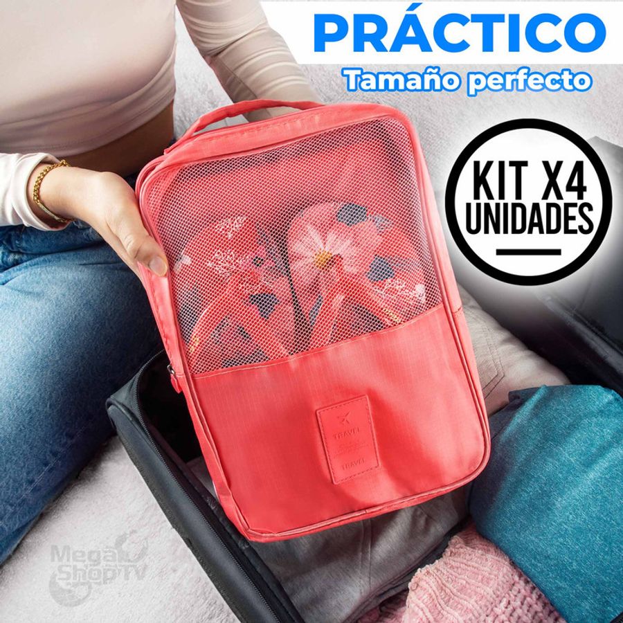 Kit 4 Bolsas Organizadoras de viaje para Zapatos con 3 Capas Salmón