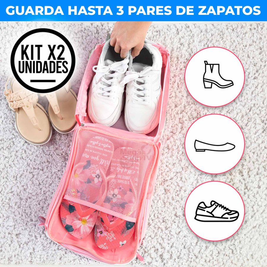 Kit 2 Bolsas Organizadoras de viaje para Zapatos con 3 Capas Rosado