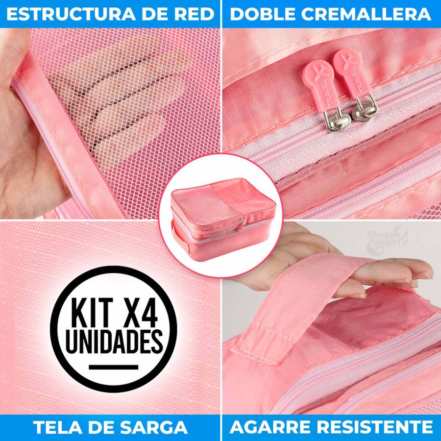 kit viajero de 6 unidades fucsia, bolsas de alacenamiento para ropa viaje